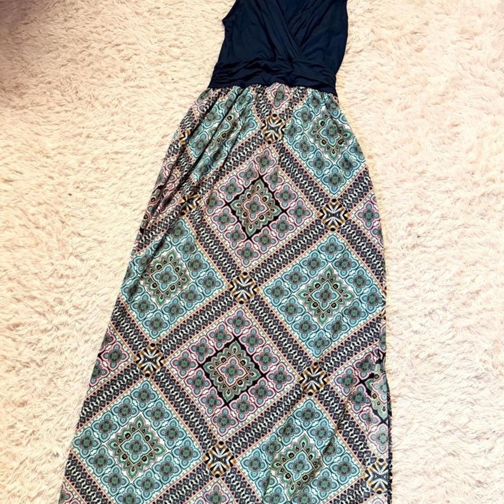 Boho Geometric Tribal Aztec Indie Goddess Resort Travel Maxi Dress Womens S